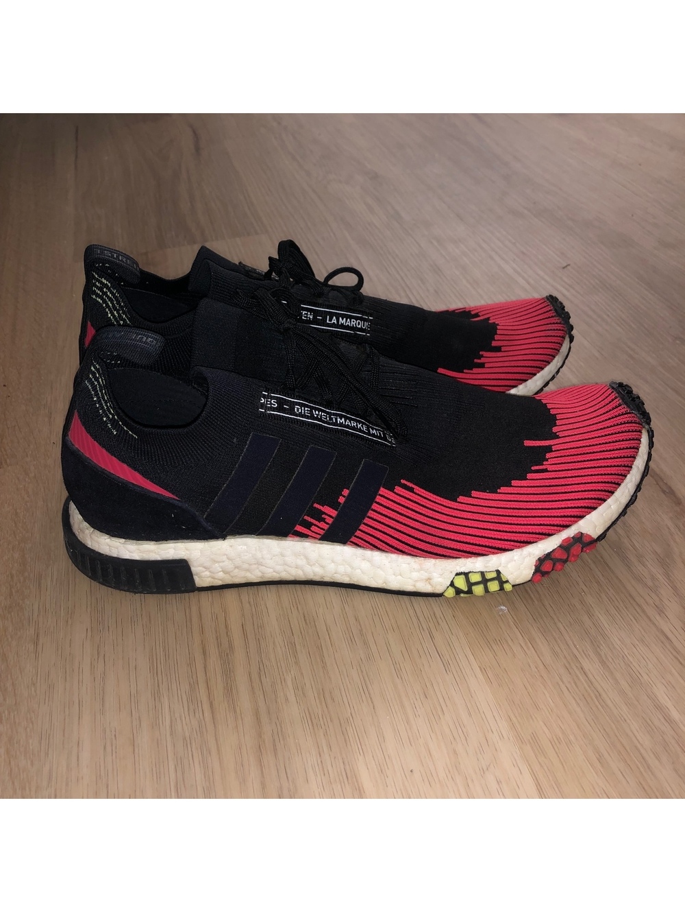 ADIDAS NMD RACER PRIMEKNIT SOLAR RED BLACK WHITE RUNNING SNEAKERS MENS SIZE 11.5